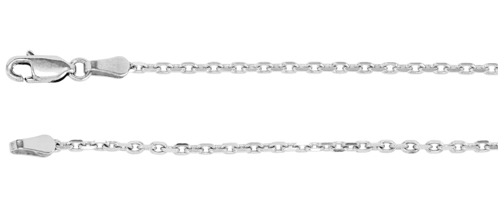 2 Millimeter 14k White Gold Diamond-Cut Cable Chain Finished with a Sleek Lobster Clasp. 