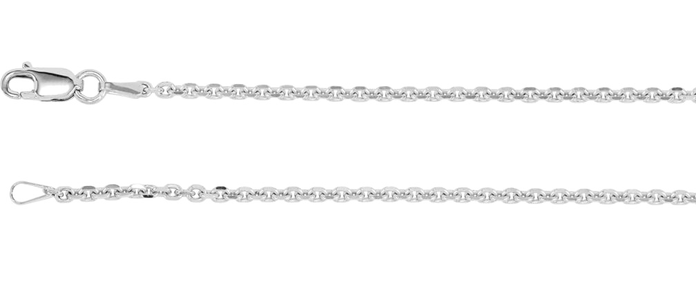 14k White Gold 1.75mm Diamond-Cut Cable Chain with Lobster Clasp. 