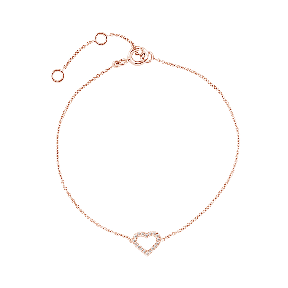 Diamond Heart Bracelet, 14k Rose Gold, 7" (.06 Cttw, H-I Colour, I1 Clarity)