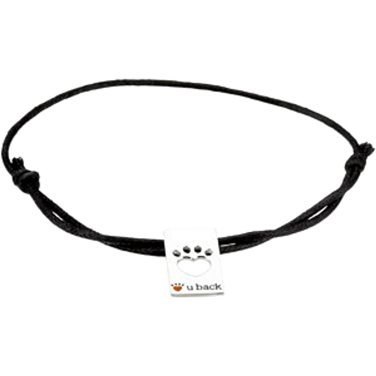 'Heart U Back' Paw Tag Black Slip Knot Bracelet, Stainless Steel 