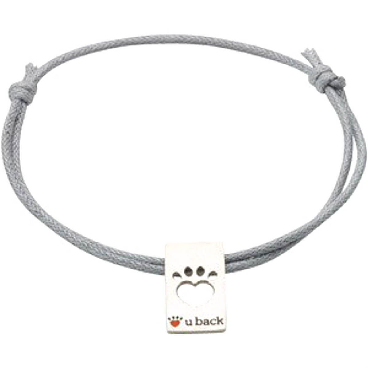 'Heart U Back' Paw Tag Gray Slip Knot Bracelet, Stainless Steel