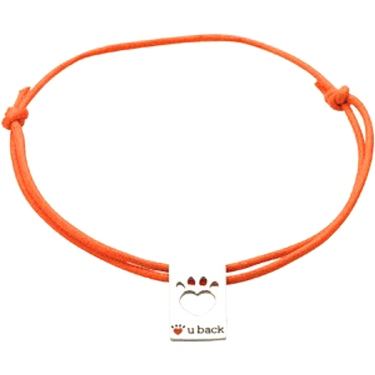 'Heart U Back' Paw Tag Orange Slip Knot Bracelet, Stainless Steel 