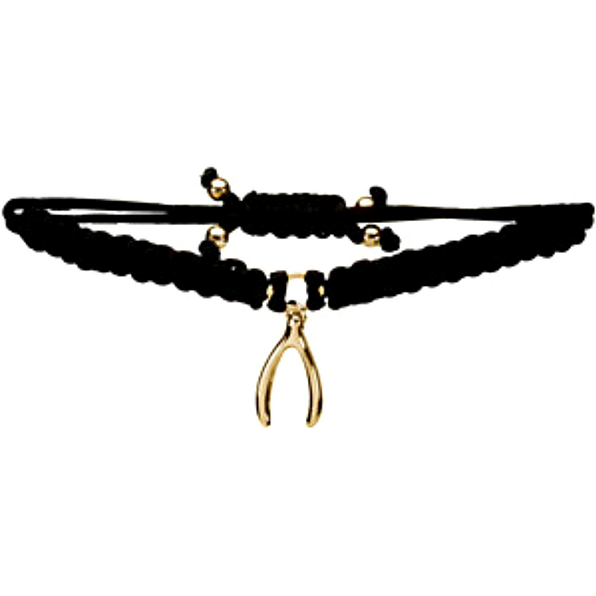 'Heart U Back' Black Wishbone Bracelet, 14k Yellow Gold Plated Sterling Silver 