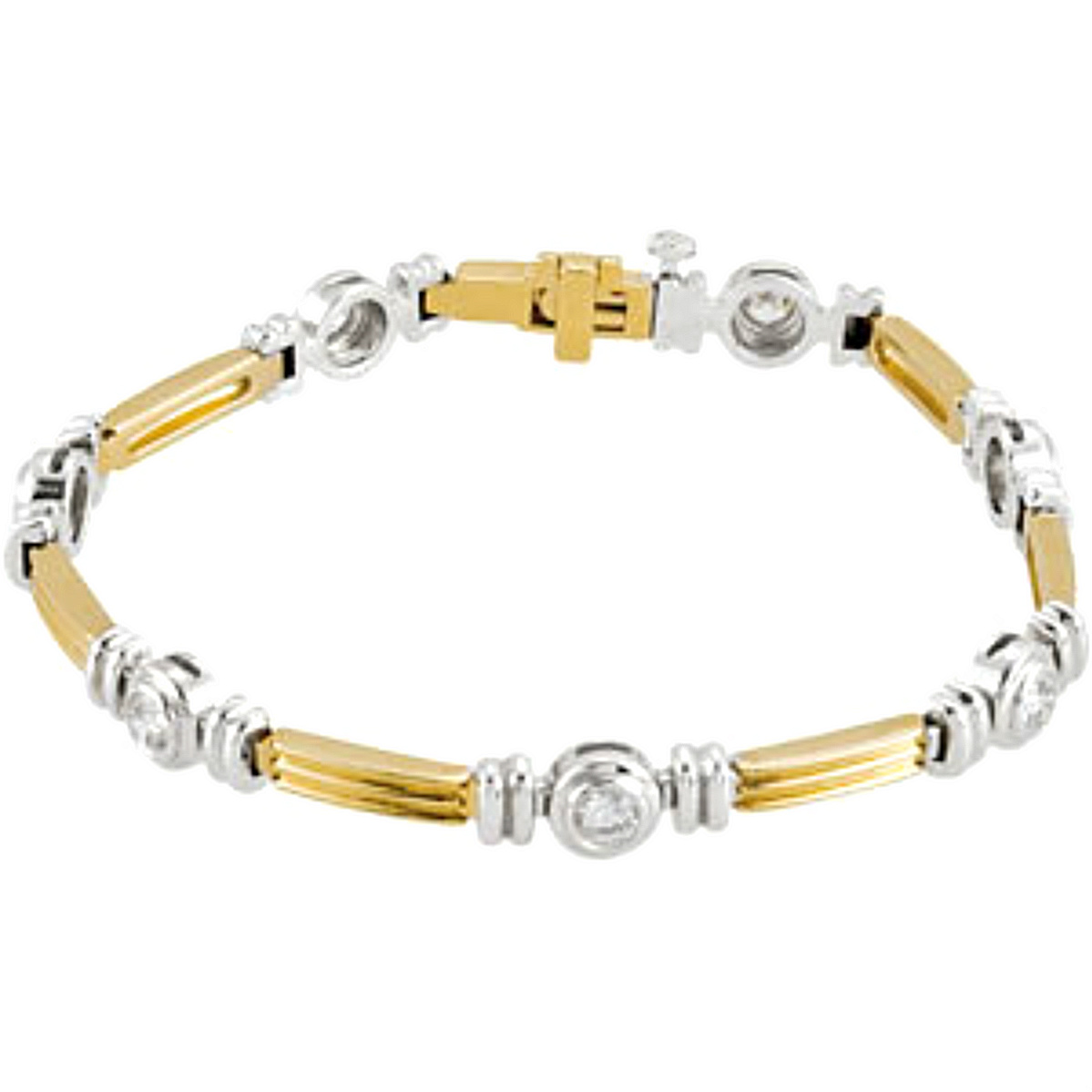 Two-Tone Diamond Line Bracelet, 14k Yellow and White Gold, 7.5' (1 Cttw, G-H Colour, I1 Clarity)