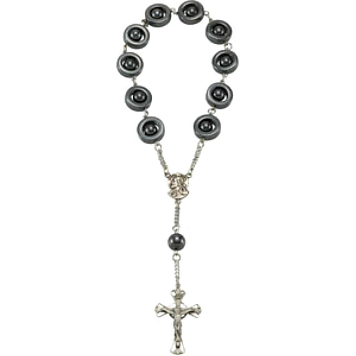 Madonna Meditation Rosary with Hematite Beads, Sterling Silver, 7'