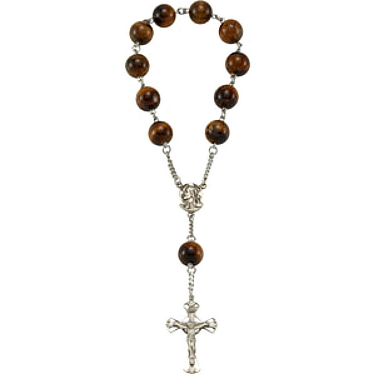 Madonna Meditation Rosary with Tiger Eye Beads, Sterling Silver, 7'