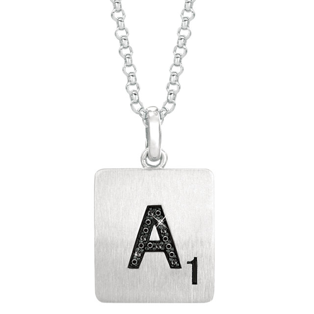 Black Diamond Initial A Scrabble Necklace, 16 to 18"