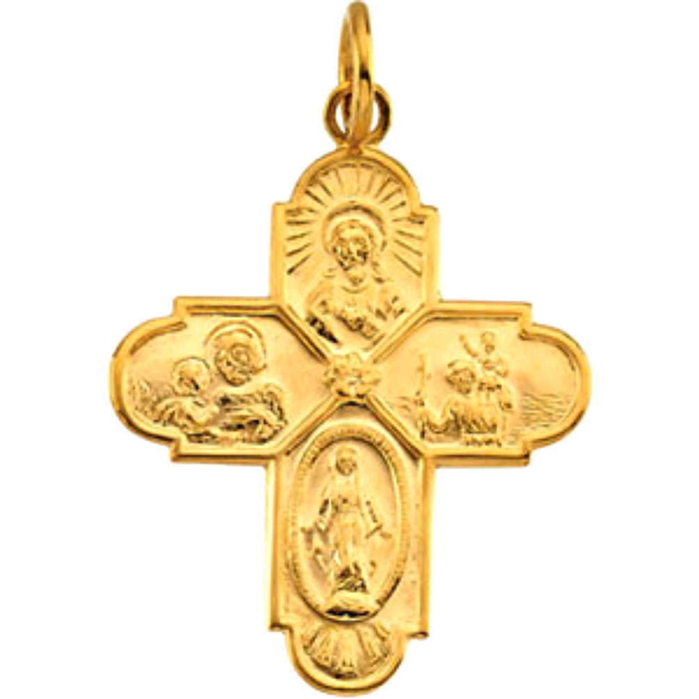 14k yellow gold cruciform medal pendant.