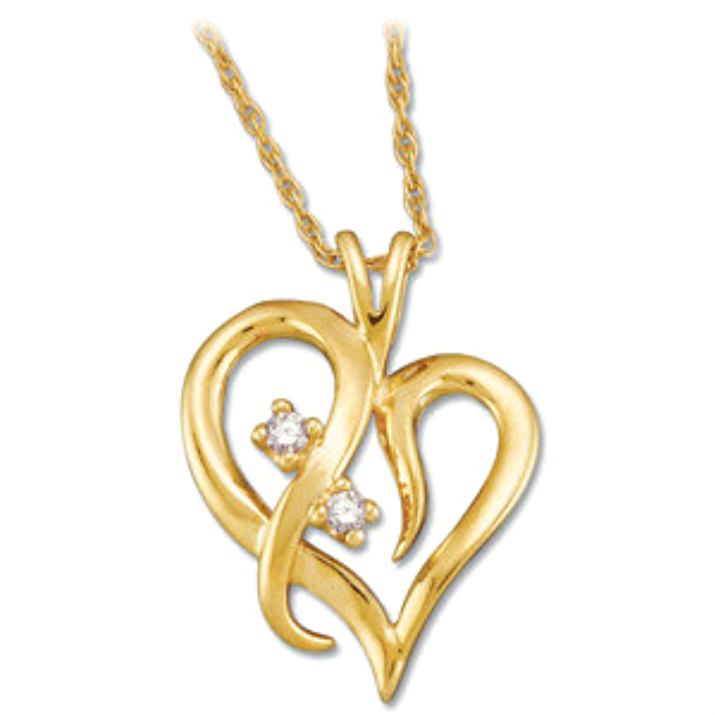 14k Yellow Gold Diamond Heart Necklace, 18"