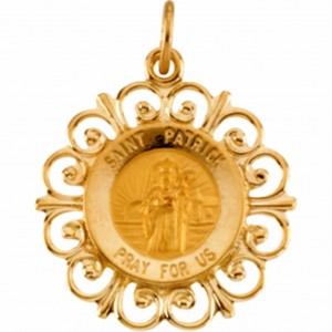 St. Patrick 14k Yellow Gold Filigree Medal