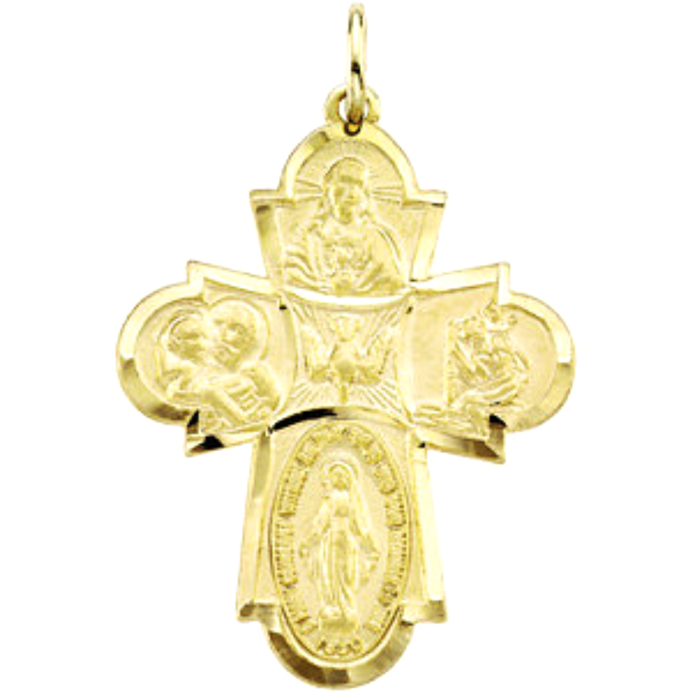 14k Yellow Gold Four Way Cross