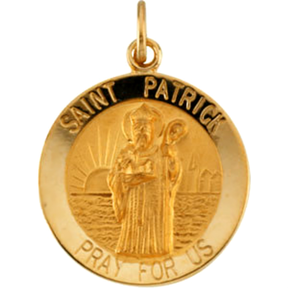 14k yellow gold round St. Patrick Medal.