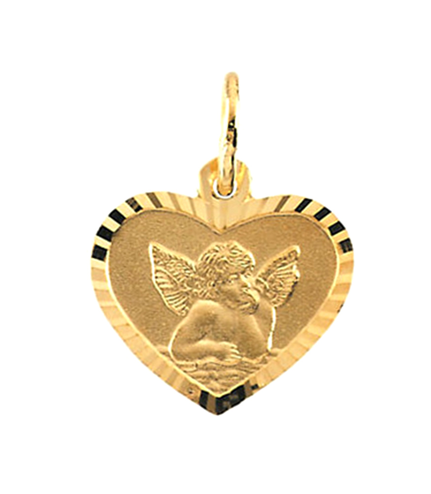 14ky Angel Heart Pendant with Diamond-Cut Frame 12mm 1006.