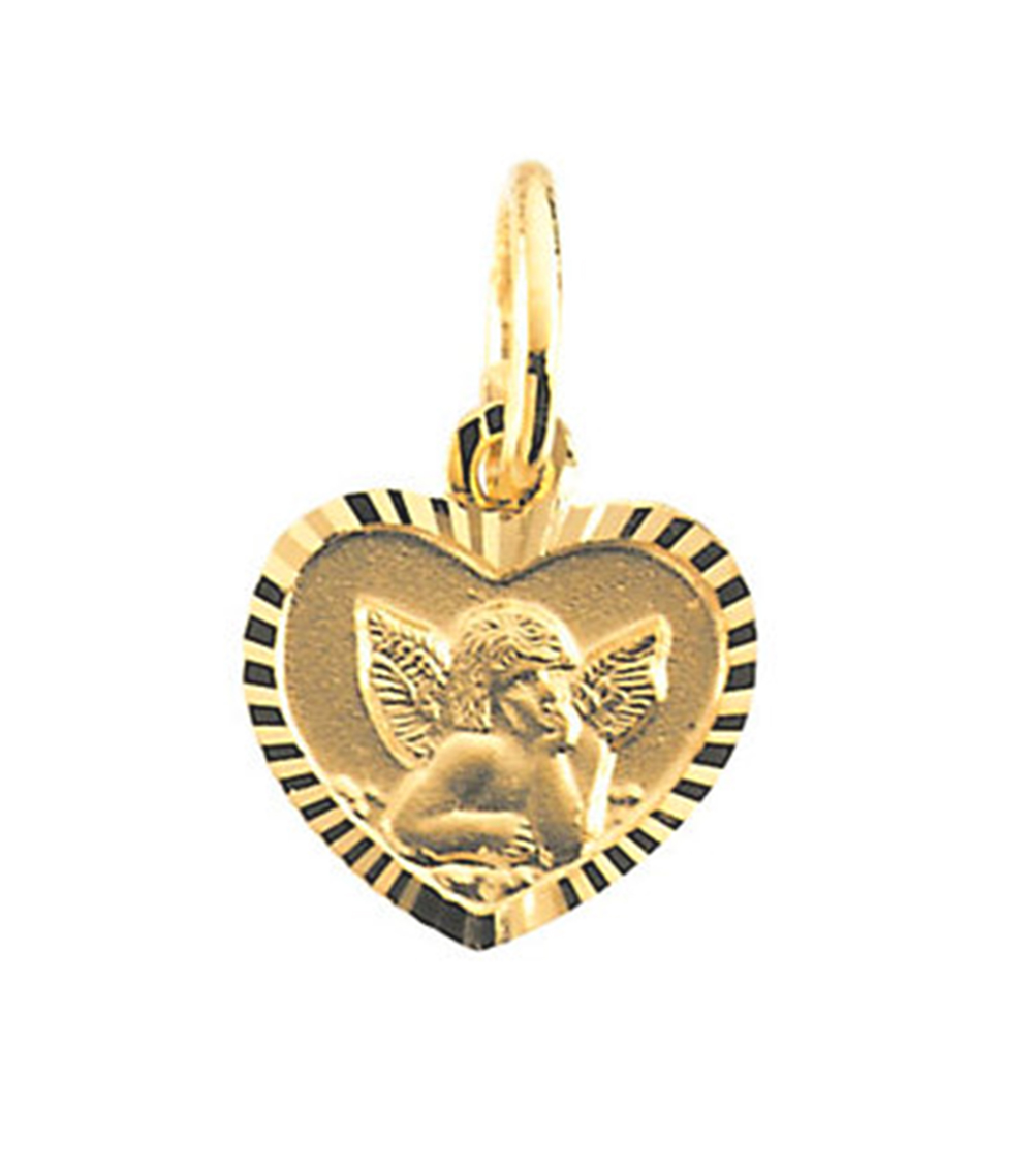 14ky Angel Heart Pendant with Diamond-Cut Frame 7mm 1006.