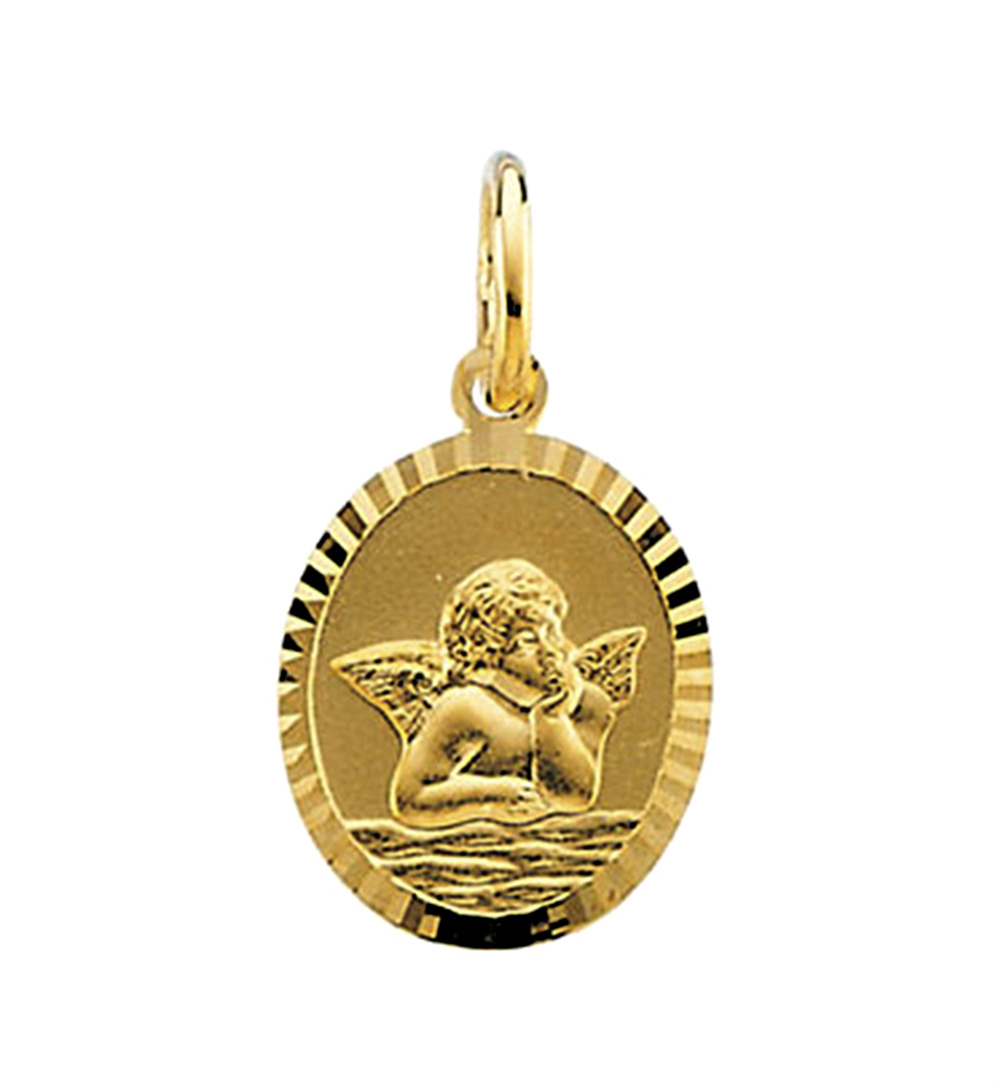 14ky Oval Angel Cherub Pendant with Diamond-Cut Frame 1006.