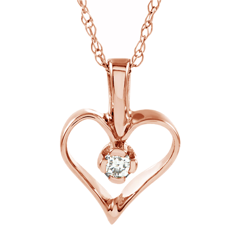 Genuine Diamond Heart 14k Rose Gold Necklace, 18" (.03 Ct, GH Color, I1 Clarity)