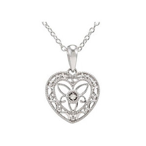 Sterling Silver Diamond Vintage Heart Necklace, 18"