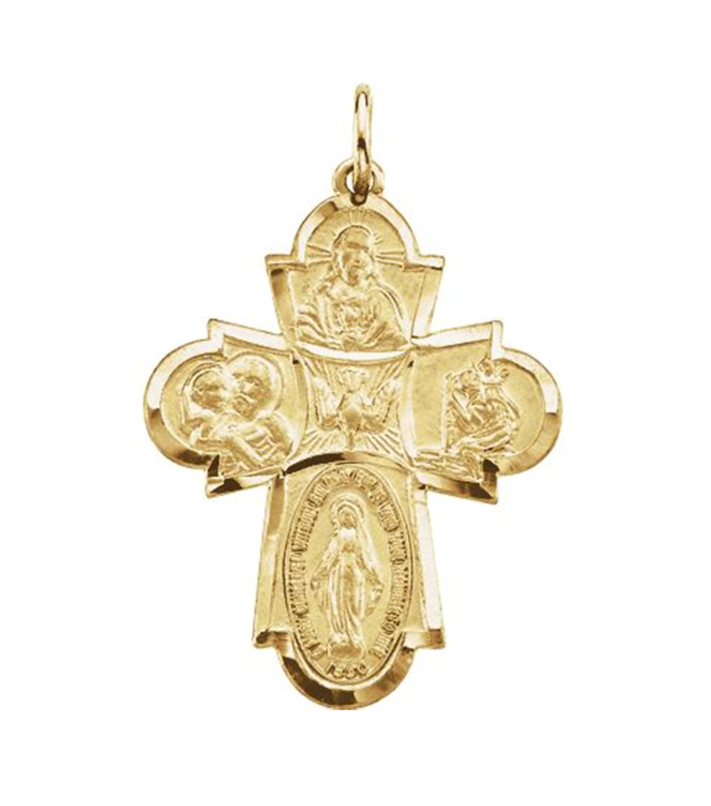 14k Yellow Gold Four Way Cross Medal (29x23.5MM).