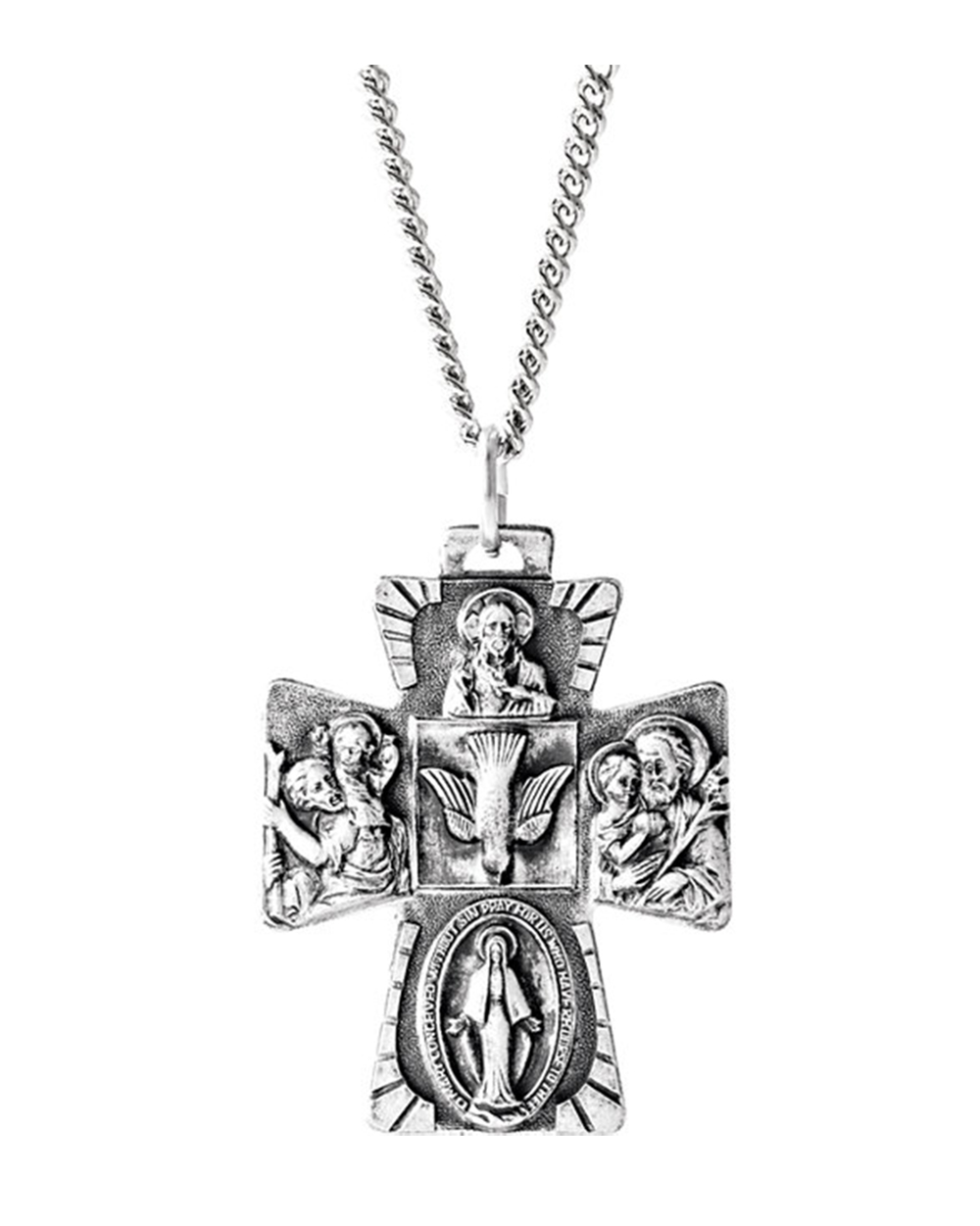 Sterling Silver Four Way Medal Cross Necklace, 24"