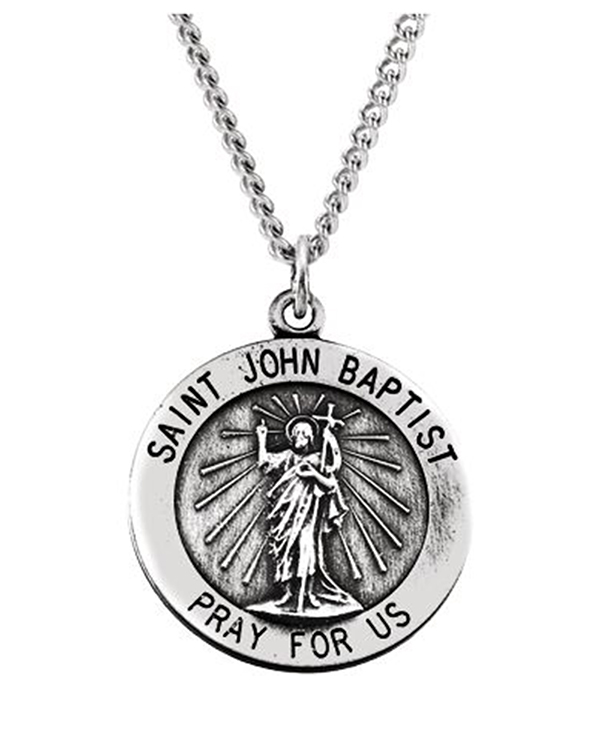 Sterling Silver Round St. John the Baptist Necklace, 18" (18 MM).