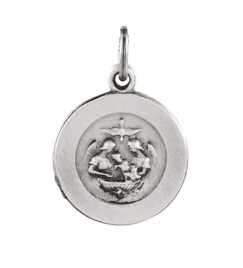 Rhodium Plated Sterling Silver Baptismal Medal.