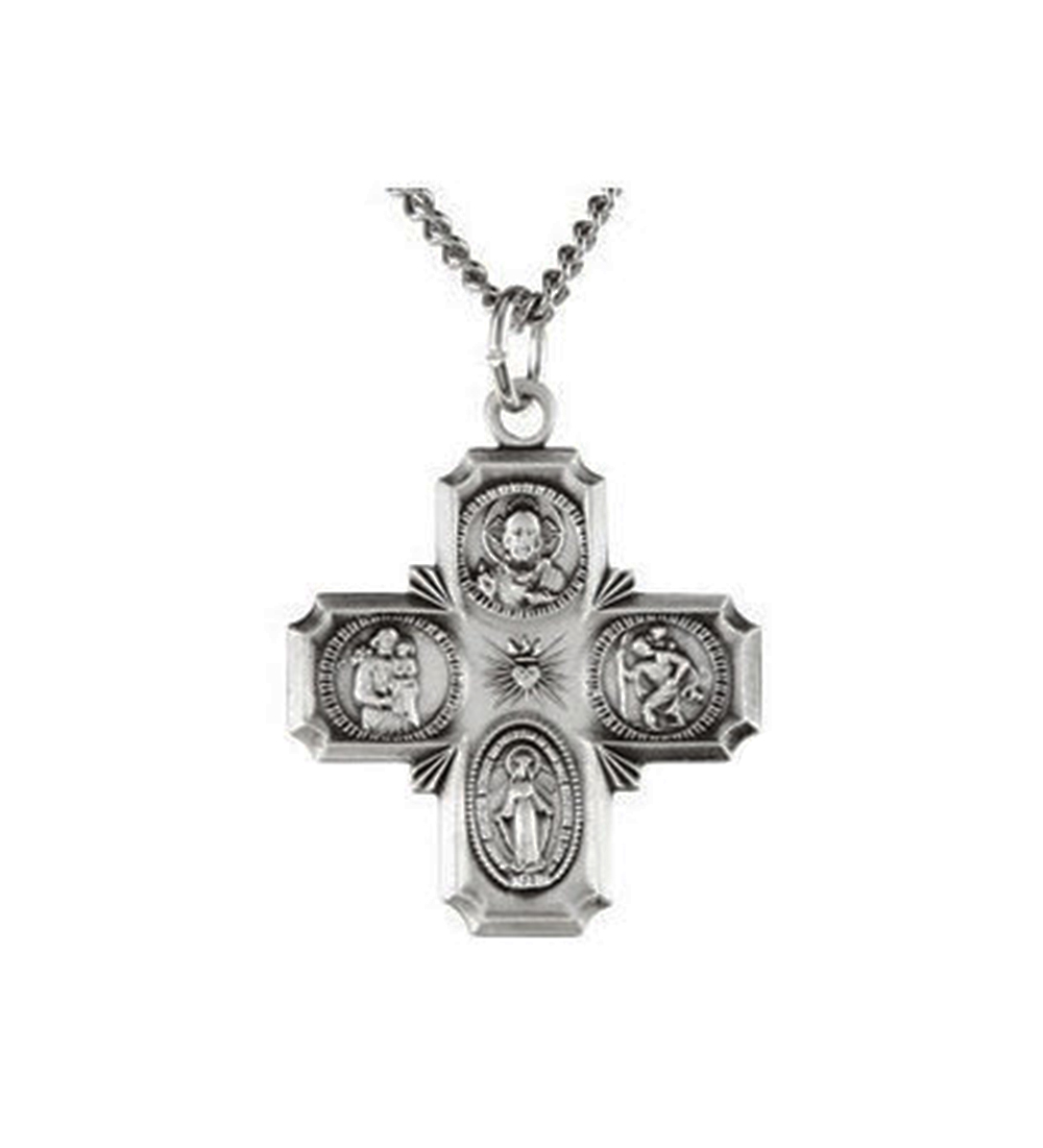 Sterling Silver Four-Way Cross Medal Necklace, 24" (25x24 MM).