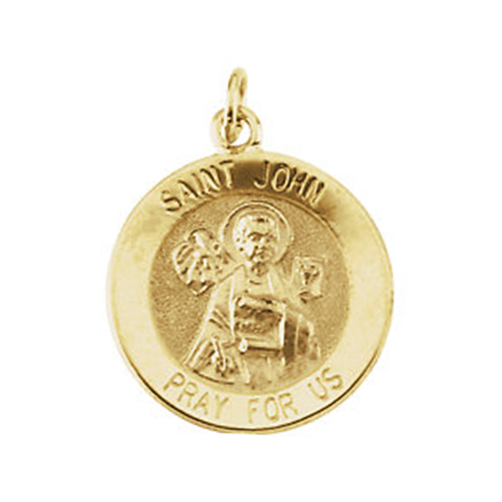  14k Yellow Gold Round St. John the Evangelist Medal (15X15 MM).