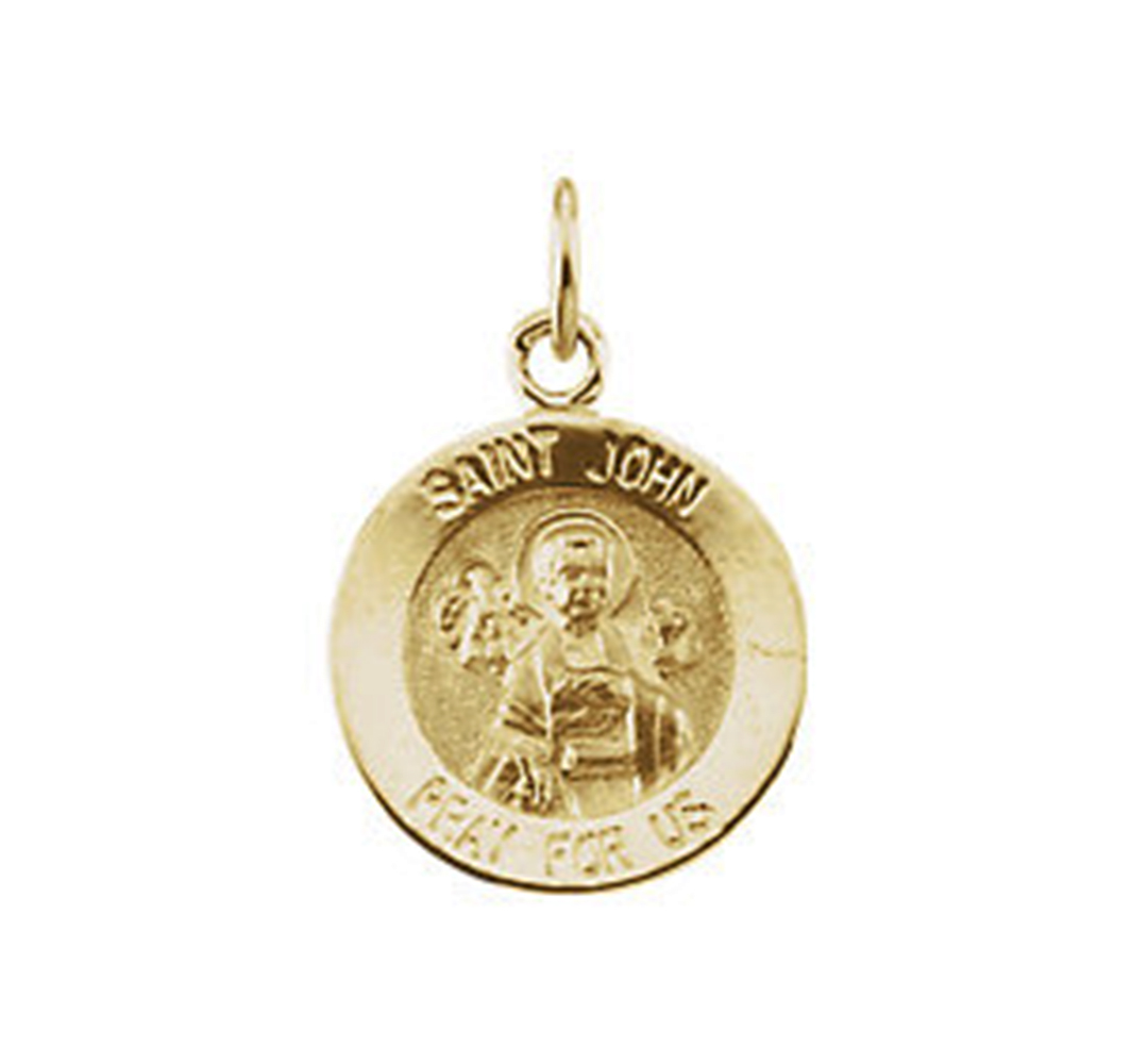  14k Yellow Gold Round St. John the Evangelist Medal (12X12 MM).