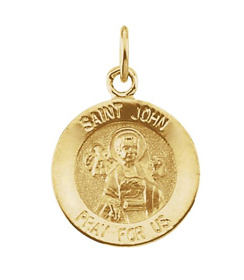 14k Yellow Gold Round St. John the Evangelist Medal (12X12 MM).