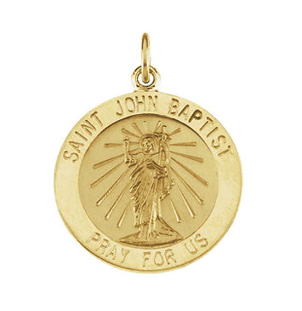 14k Yellow Gold Round St. John the Baptist Medal (15X 15 MM).