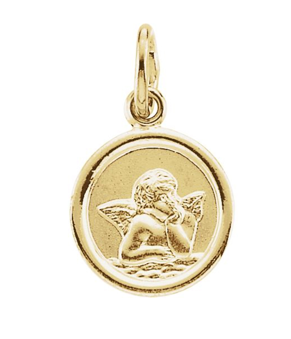 14k Yellow Gold Round Angel Medal.