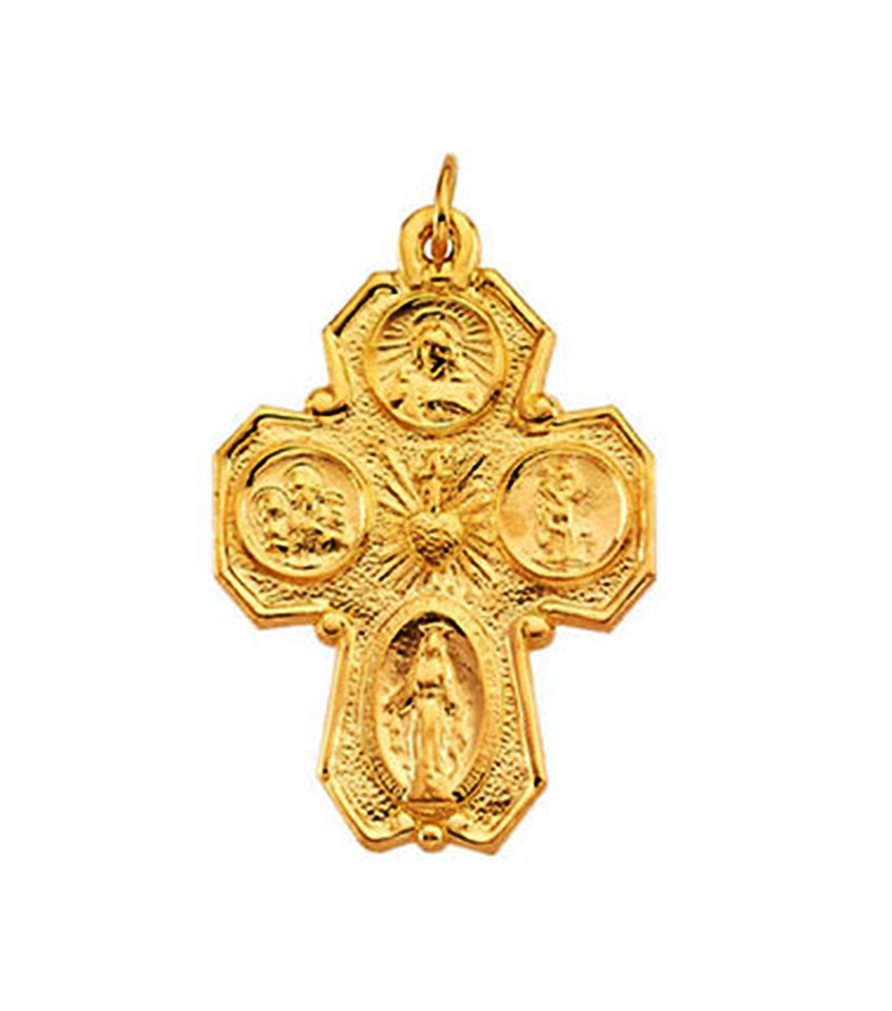 14k Yellow Gold Four-Way Medal (28x21 MM).