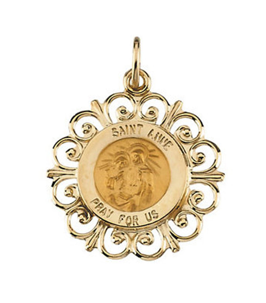 Rhodium Plated 14k Yellow Gold St. Anne de Beau Pre Medal (18.5 MM).