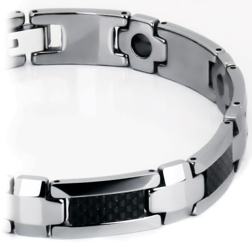 Eight bio-magnets are embedded inside the mirror polished bracelet.