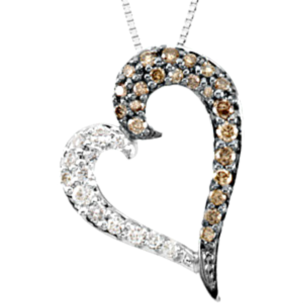 Chocolate diamond and white diamond floating heart necklace with an 18 inch box chain.