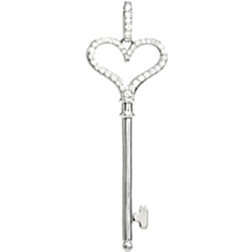 Diamond Heart Key Sterling Silver Pendant