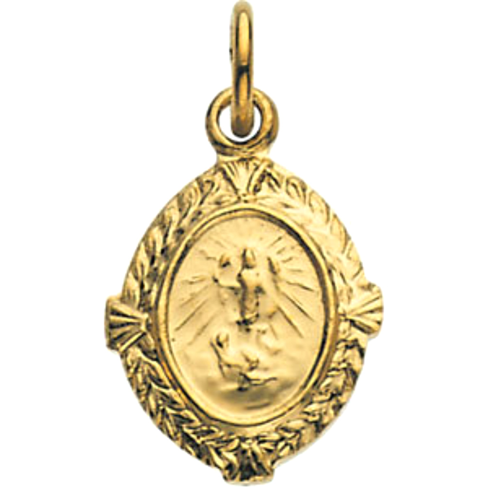 Oval St. Raphael Angel Medal with Fancy Frame in 14k Yellow Gold.