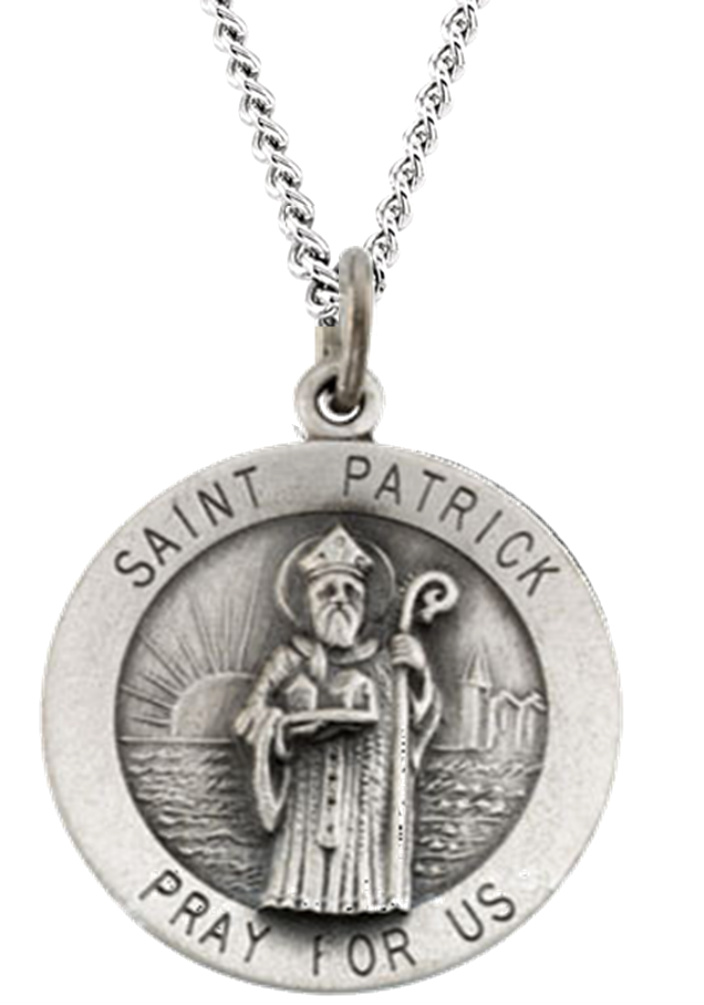 St. Patrick Pray for Us Antiqued Sterling Silver Necklace, 18".