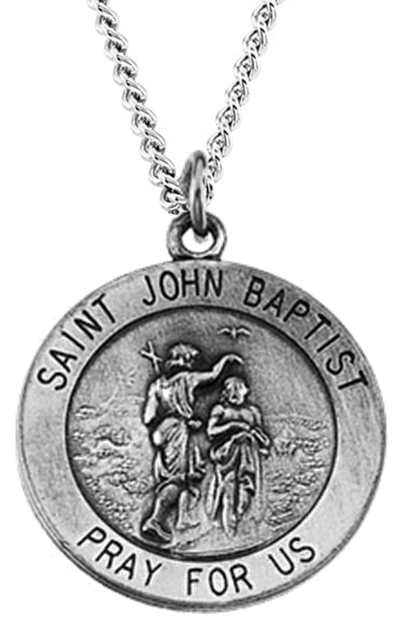 Saint John the Baptist Pray for Us Sterling Silver Antiqued Necklace, 18"