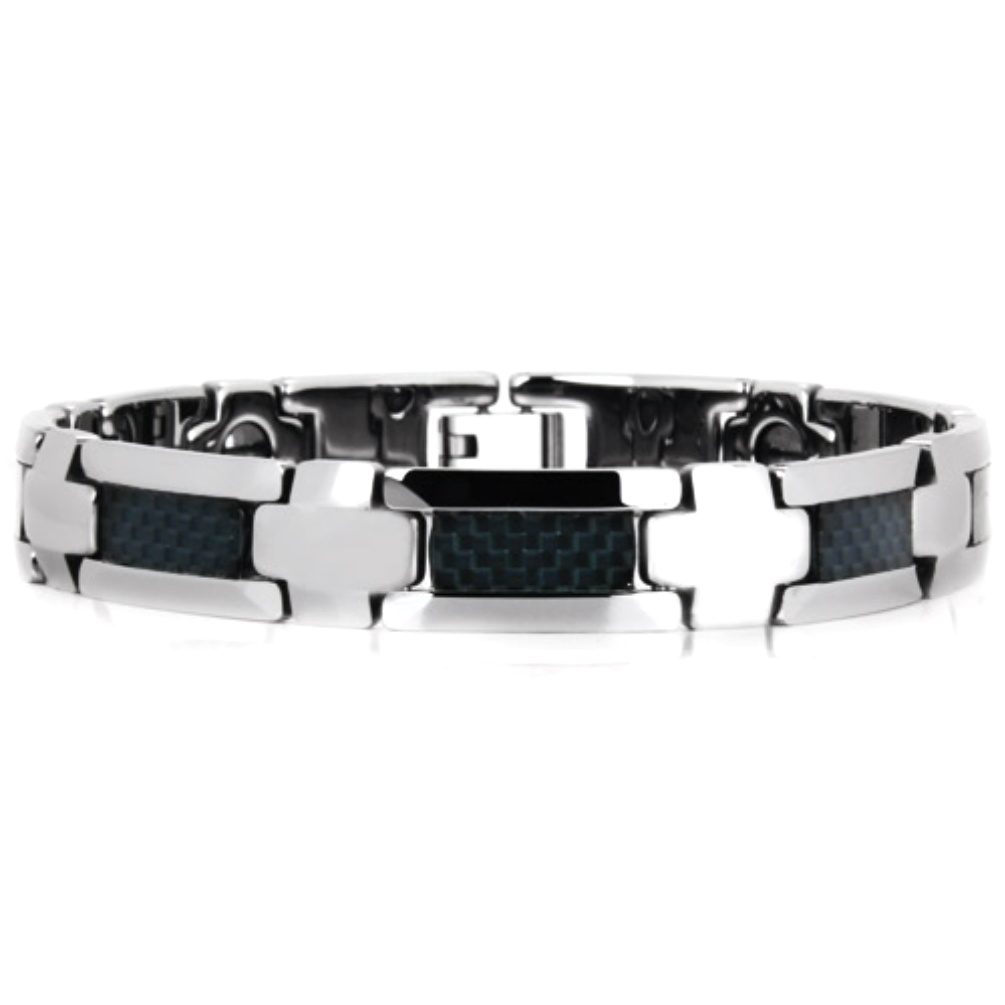 Tungsten Bio-Magnet Bracelet with Black Carbon Fiber Inlay is 9 Inches in Length and .39 Inches Wide