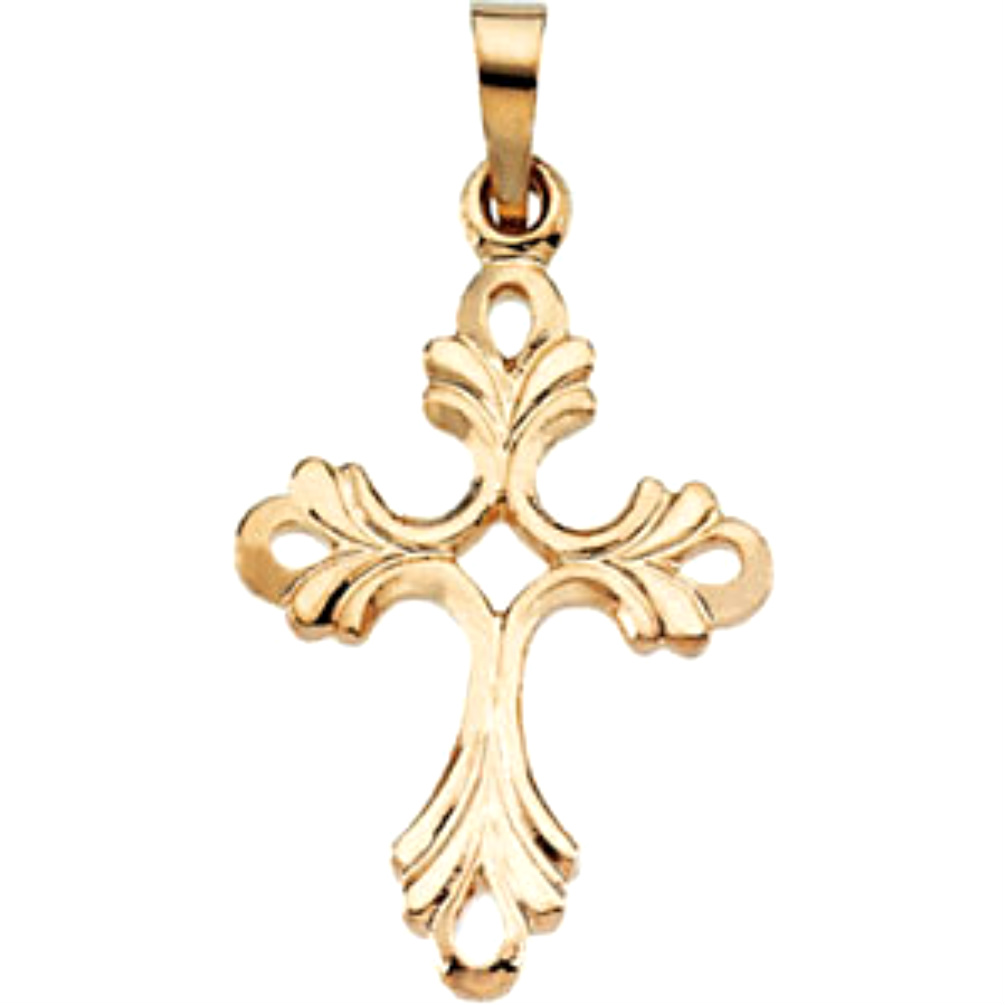 14k Yellow Gold Fancy Fleur de Lys Cross Pendant