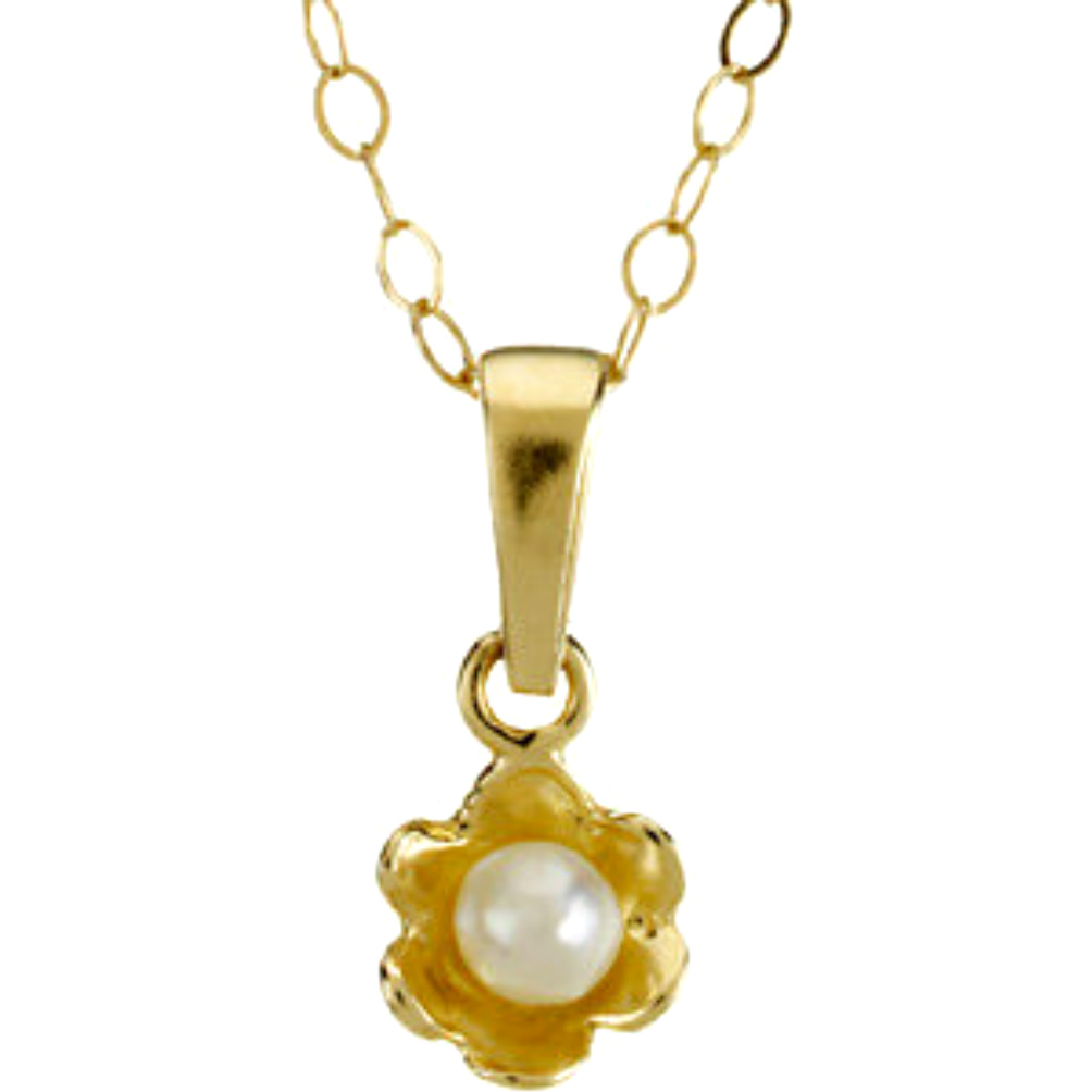 14k Yellow Gold Freshwater Cultured Pearl Flower Necklace (2.5mm), 15"