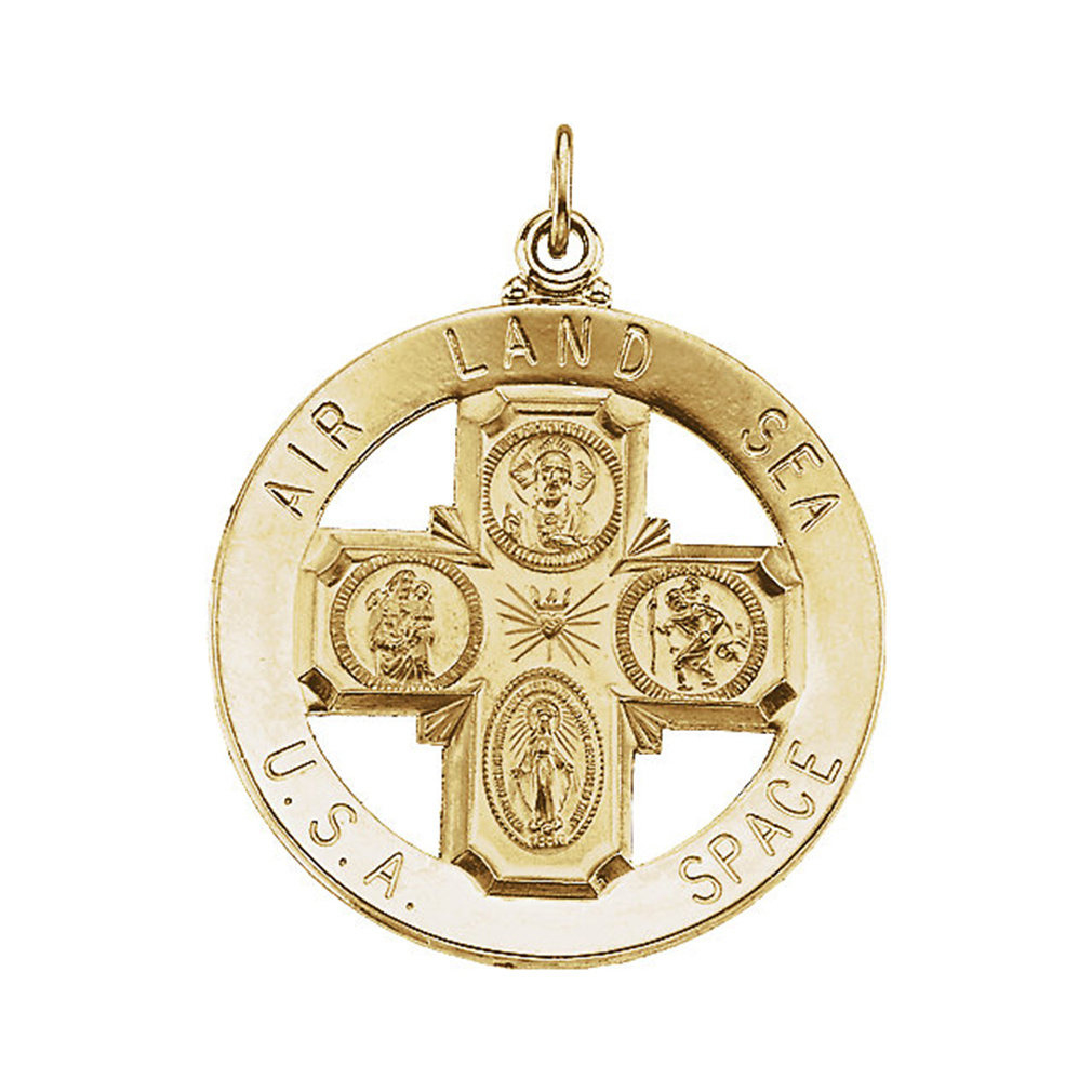 14k Yellow Gold Four-Way Air, Land, Sea, Space, USA Medal.