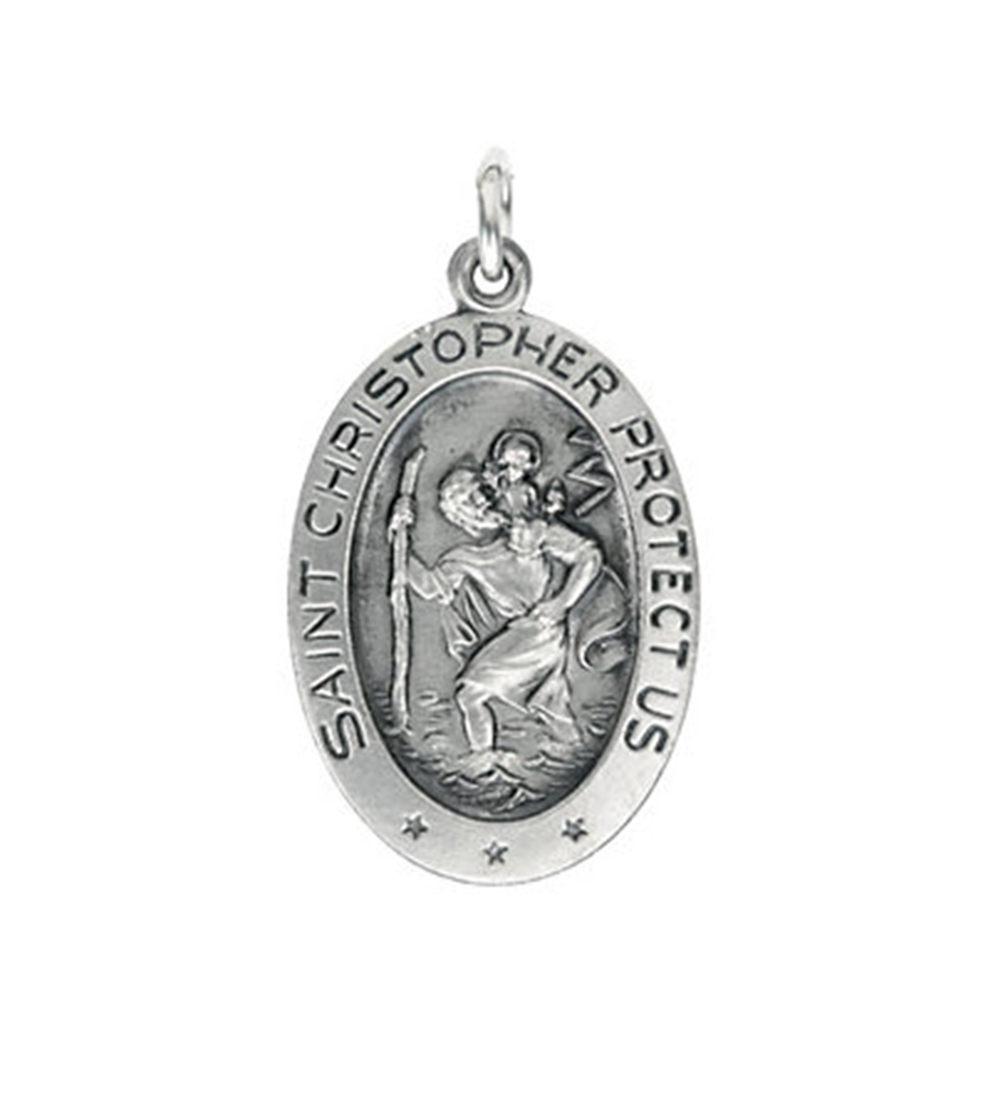 14k White Gold Oval St. Christopher Medal.