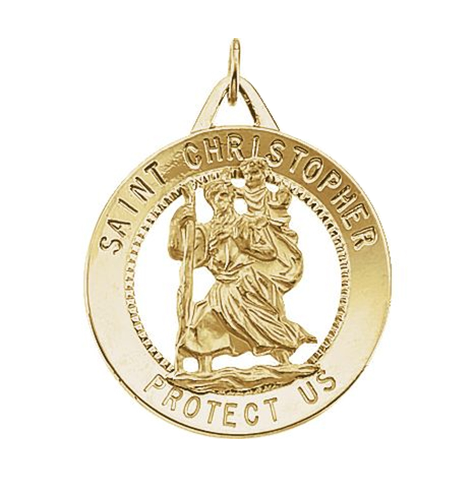 14k Yellow Gold St. Christopher Medal Patron Saint of Athletes, Porters, Sailors and Travelers (25.25MM)