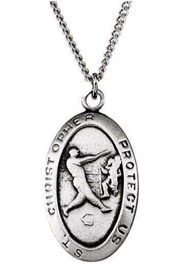 St. Christopher for Baseball Players Saint Sterling Silver Pendant Necklace.