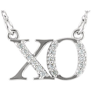 14k White Gold, 14k Yellow Gold or 14k Rose Gold Diamond Studded XO Collar Length Necklace, 16"