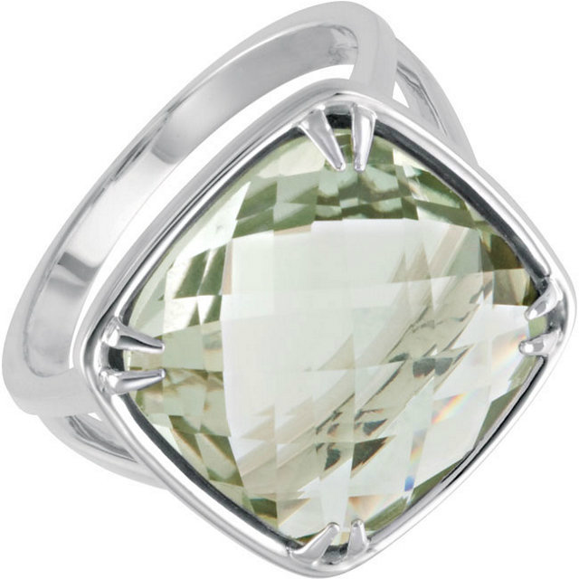 Antique square green quartz chunky ring, size 7.