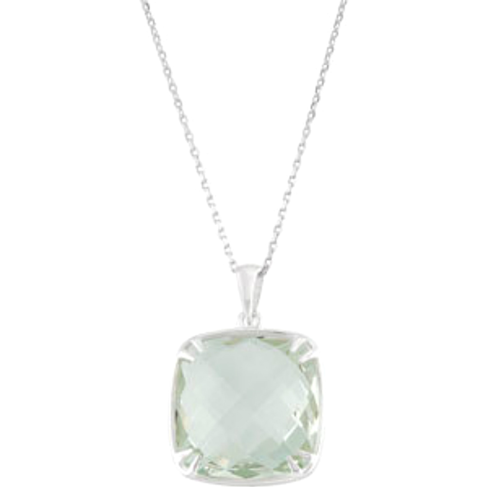 Green Quartz double-sided checkerboard antique square sterling silver necklace.