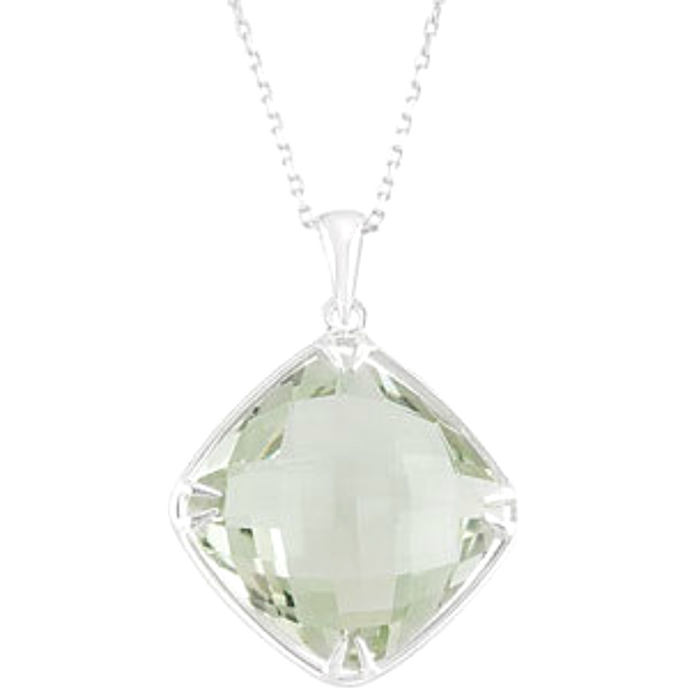 Green Quartz Antique Square Double-Sided Checkerboard Sterling Silver Necklace, 18"